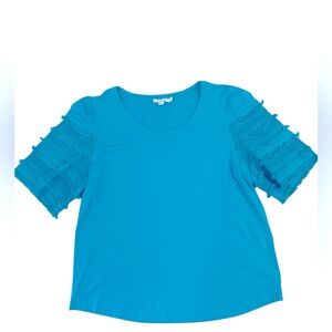 Chico’s Vibrant turquoise Blue Short Sleeve Top size 2 (Large)